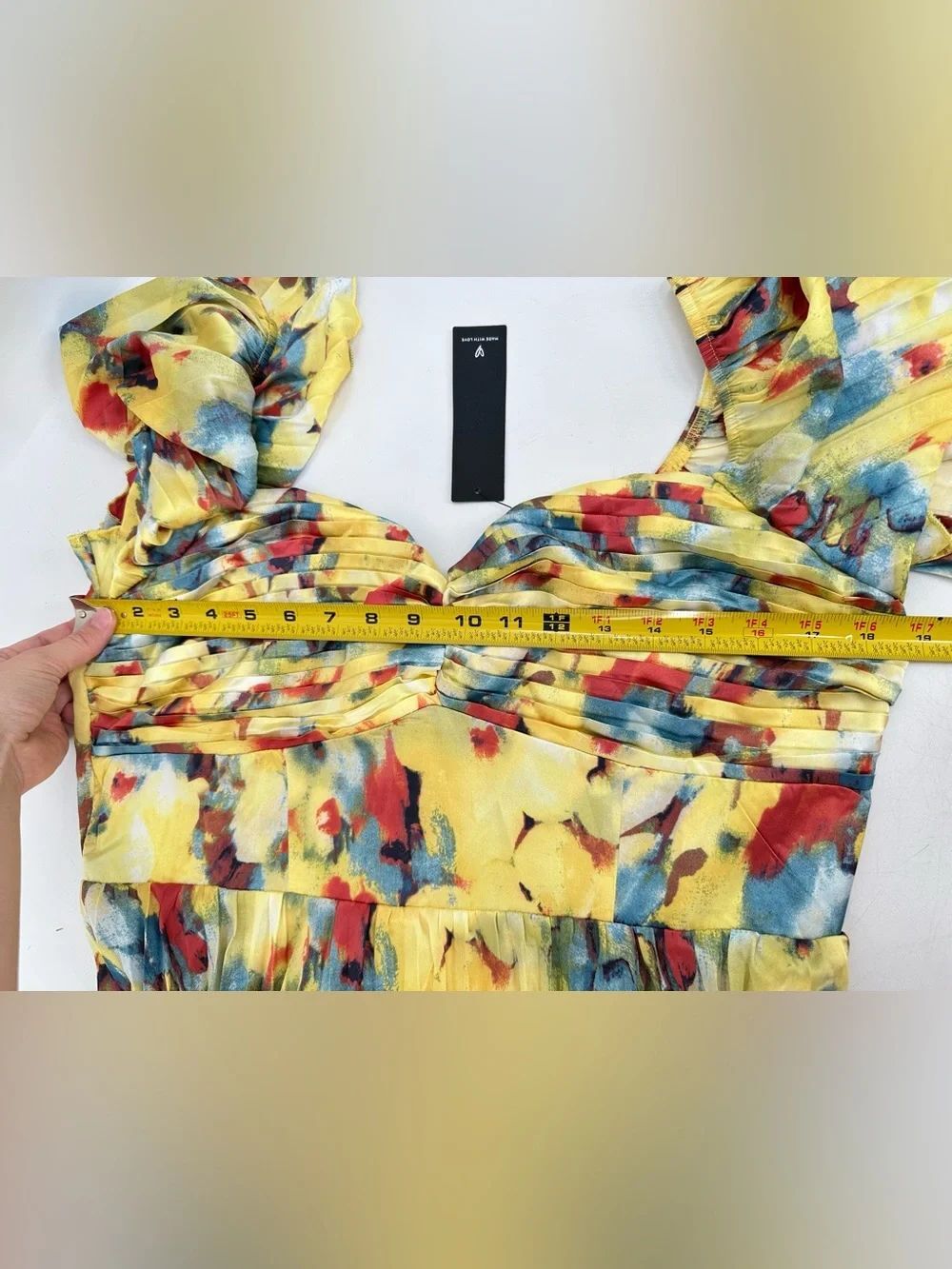 Lulus Authentically Yours Yellow Multi Abstract Print Satin Midi Dress - Size XL - Picture 9 of 10